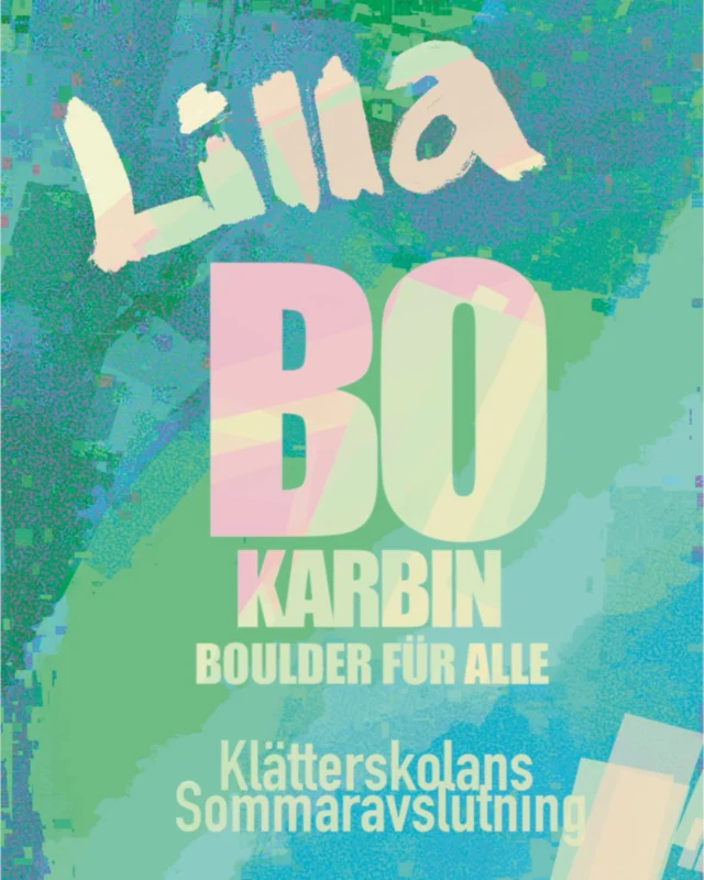 Välkomna till Klätterskolans avslutning den 18e maj!
10:00-12:30  Vi bjuder in till Lilla Boulder Open! 🎉
25 Boulder problem i varierade grader från grön till vit tejp, ett tillfälle att ha kul och klättra med alla andra som gått i Karbins Klätterskola under året.  Observera att du som kund ej ansluten till Klätterskolan fortfarande är varmt välkommen in i hallen och klättra som vanligt. Men att det kan vara aningen mycket ungdomar och barn på mattorna!  ———————————————————————-  Welcome to the Climbing School’s closing ceremony on May 18th!
10:00-12:30  We invite you to the Little Boulder Open! 🎉
25 Boulder problems in varying degrees from green to white tape, an opportunity to have fun and climb with everyone else who has been to Karbin’s Climbing School during the year.  Please note that as a customer not affiliated with the Climbing School, you are still warmly welcome to enter the hall and climb as usual. But that there may be a bit too many young people and children on the mats!