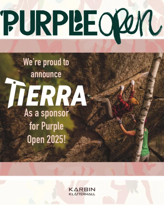 Vi är stolta över att välkomna Tierra som sponsor till Purple Open 2025! 🌿💜  Tierra är ett svenskt friluftsmärke som grundades 1983 och har djupa rötter inom klättring. Genom åren har de sponsrat många svenska klätterexpeditioner – och nu stöttar de vårt event med fina priser i form av friluftskläder, både till tävlingen och till vår raffle.  Tack Tierra för att ni är med och gör detta möjligt!  ———————————————————  We’re proud to welcome Tierra as a sponsor for Purple Open 2025! 🌿💜  Tierra is a Swedish outdoor brand, established in 1983, with deep roots in the climbing community. Over the years, they’ve supported numerous swedish climbing expeditions – and now they’re supporting our event by contributing amazing outdoor clothing as prizes for both the competition and the raffle.  Thank you, Tierra, for being part of this!  #tierrasweden #climbing #klattring #klättringistockholm #bouldering #femaleclimber #climblikeagirl